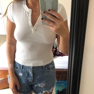 White Short-Sleeved Button Top